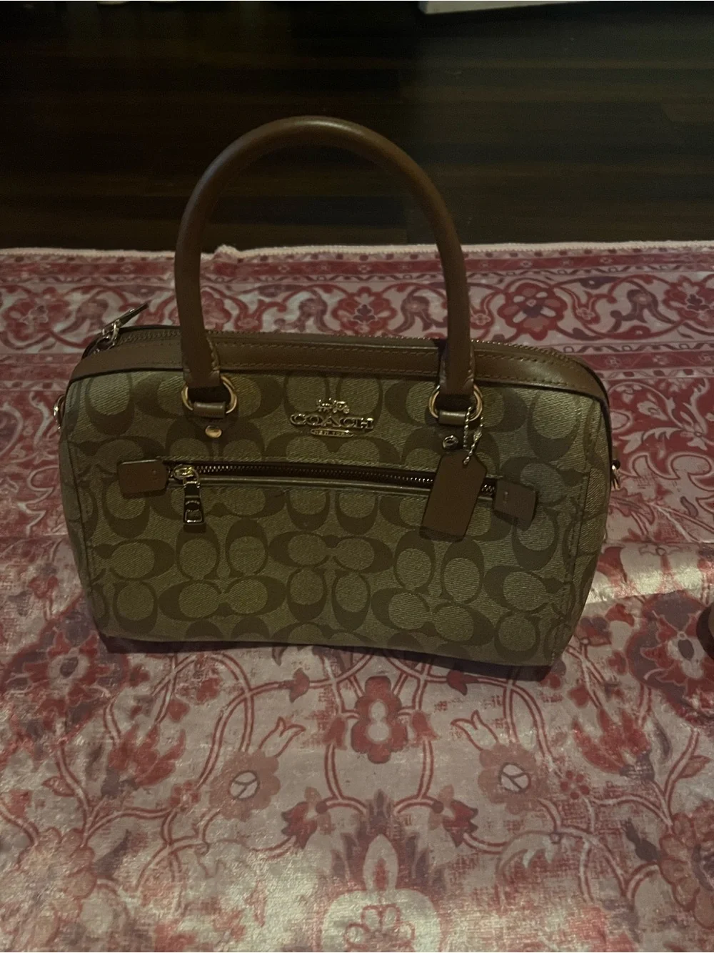 Coach Brown Khaki Signature Satchel with Leather Trim